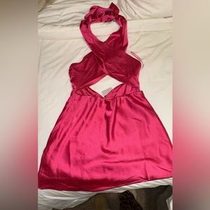 NWT NEVER WORN SATIN HALTER CUT OUT MINI DRESS